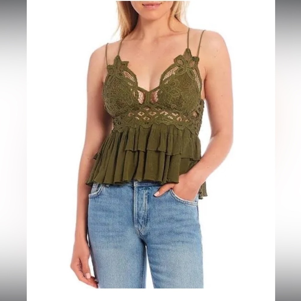 NWT Free People Adella cami in olive sparrow